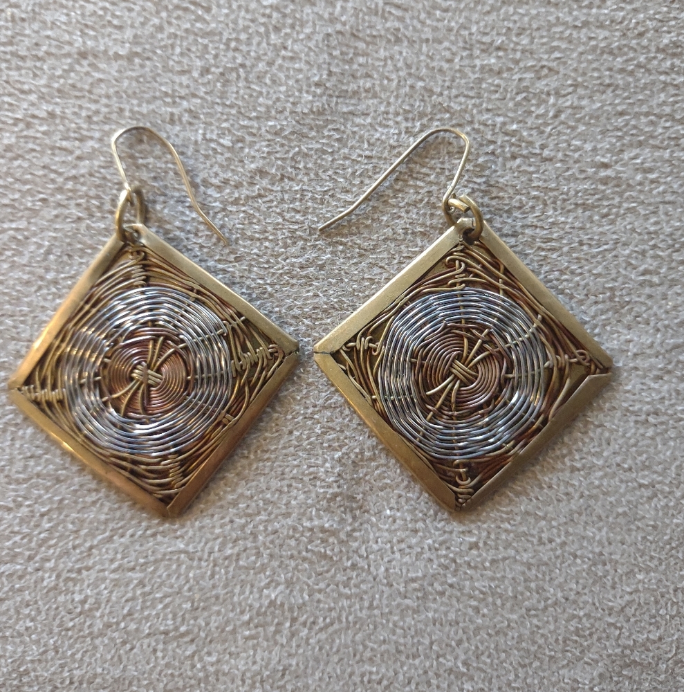 Basket Weave Mixed Metal Statement Earrings